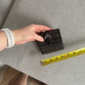 Vintage Coach Mini Signature Black/Gray Canvas Bifold Buckle Snap Wallet